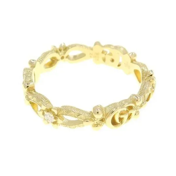 GUCCI 3P Diamond Interlocking G Logo Flower Ring size US7 18k Yellow Gold Auth - Picture 4 of 7